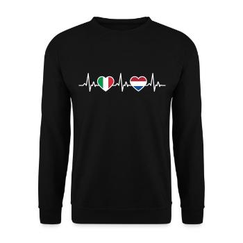 Pays-Bas Italie Néerlandais Heartbeat Flag - Sweat-shirt Unisexe - noir - Devant - Alina (178cm) & Michal (187cm)
