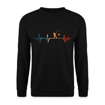 Angler Herzschlag Angeln Fischer - Unisex Pullover - Schwarz - Vorne - Alina (178cm) & Michal (187cm)