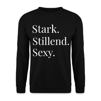 Stillen mit Stil: Stark. Stillend. Sexy. - Unisex Pullover - Schwarz - Vorne - Alina (178cm) & Michal (187cm)