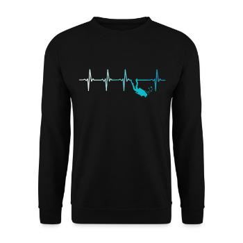 Tauchen Herzschlag Retro Taucher - Unisex Pullover - Schwarz - Vorne - Alina (178cm) & Michal (187cm)