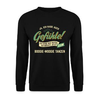 Gefühl ich möchte Boogie-Woogie tanzen - RAHMENLOS - Unisex Pullover - Schwarz - Vorne - Alina (178cm) & Michal (187cm)