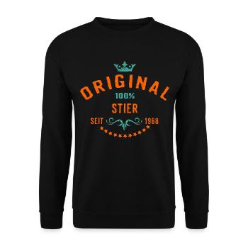 100 Prozent Sternzeichen Stier Jahrgang 1968 - - Unisex Pullover - Schwarz - Vorne - Alina (178cm) & Michal (187cm)