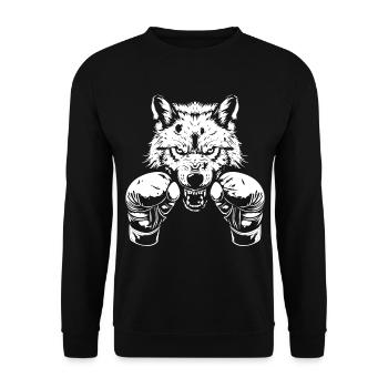 Wolf Boxer Boxen MMA Kampfsport - Unisex Pullover - Schwarz - Vorne - Alina (178cm) & Michal (187cm)