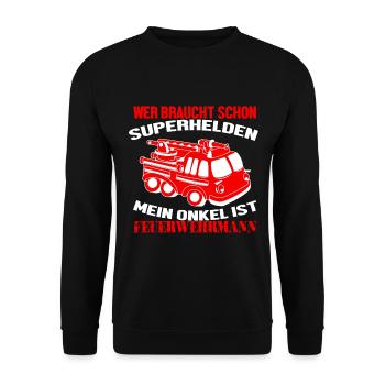 Feuerwehr Shirt · Auto Leiter · Onkel Geschenk - Unisex Pullover - Schwarz - Vorne - Alina (178cm) & Michal (187cm)