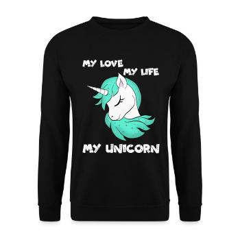 Einhorn - Licorne - Unicorn - Unisex Pullover - Schwarz - Vorne - Alina (178cm) & Michal (187cm)