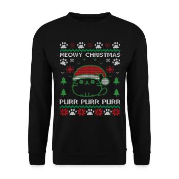 Miaou noël noël pull moche chats - Sweat-shirt Unisexe - noir - Devant - Alina (178cm) & Michal (187cm)