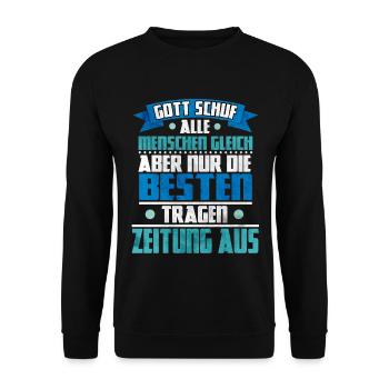 Zeitung Austragen Zeitungsausträger T-Shirt - Unisex Pullover - Schwarz - Vorne - Alina (178cm) & Michal (187cm)