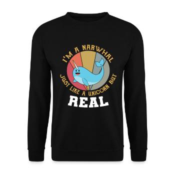 Narwhal T-shirt I am a narwhal like a unicorn - Unisex Sweatshirt - black - Front - Alina (178cm) & Michal (187cm)