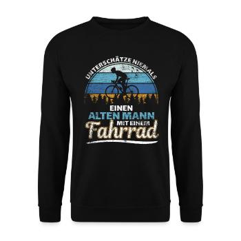 Alter Mann Fahrrad Geschenk - Unisex Pullover - Schwarz - Vorne - Alina (178cm) & Michal (187cm)