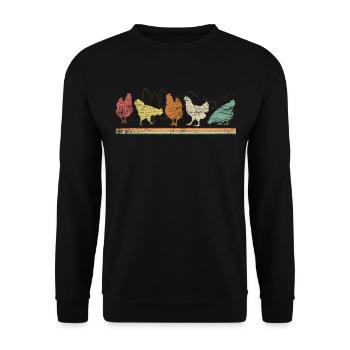 Hühner Huhn Vintage Landwirtin Geschenk T-Shirt - Unisex Pullover - Schwarz - Vorne - Alina (178cm) & Michal (187cm)