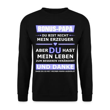 Bonus Papa - Unisex Pullover - Schwarz - Vorne - Alina (178cm) & Michal (187cm)