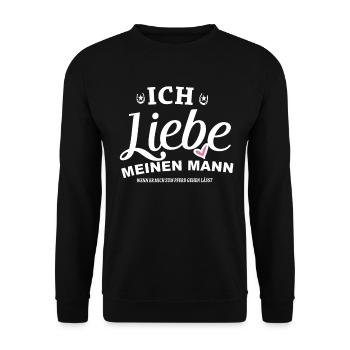 Ich liebe meinen Mann wenn er mich zum Pferd gehen - Unisex Pullover - Schwarz - Vorne - Alina (178cm) & Michal (187cm)