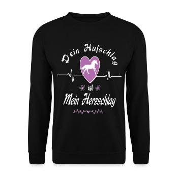 Dein Hufschlag ist mein Herzschlag Pferde Spruch - Unisex Pullover - Schwarz - Vorne - Alina (178cm) & Michal (187cm)