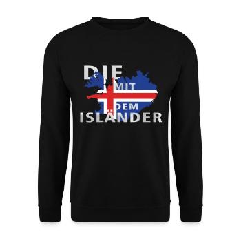 Die mit dem Isländer Pferd Spruch Rasse Geschenk - Unisex Pullover - Schwarz - Vorne - Alina (178cm) & Michal (187cm)