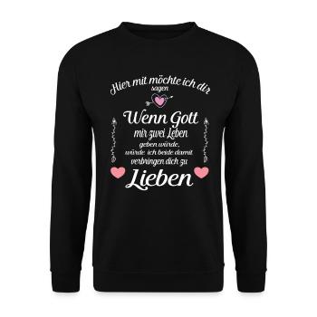 Hier mit möchte Liebe Liebespaar Liebeserklärung - Unisex Pullover - Schwarz - Vorne - Alina (178cm) & Michal (187cm)