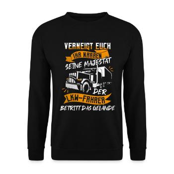 LKW Fernfahrer Trucker - Unisex Pullover - Schwarz - Vorne - Alina (178cm) & Michal (187cm)