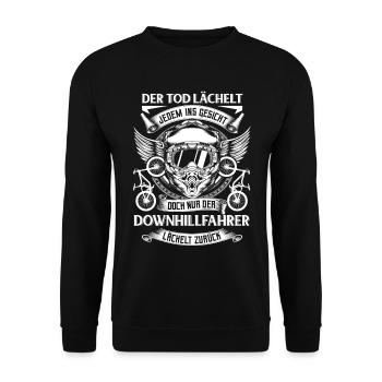 Downhill Downhiller MTB Biker Spruch Geschenk - Unisex Pullover - Schwarz - Vorne - Alina (178cm) & Michal (187cm)