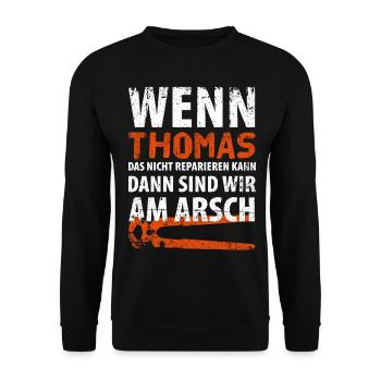 Heimwerker Thomas - Unisex Pullover - Schwarz - Vorne - Alina (178cm) & Michal (187cm)