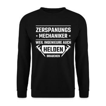 Zerspanungsmechaniker Zerspaner Spruch - Unisex Pullover - Schwarz - Vorne - Alina (178cm) & Michal (187cm)