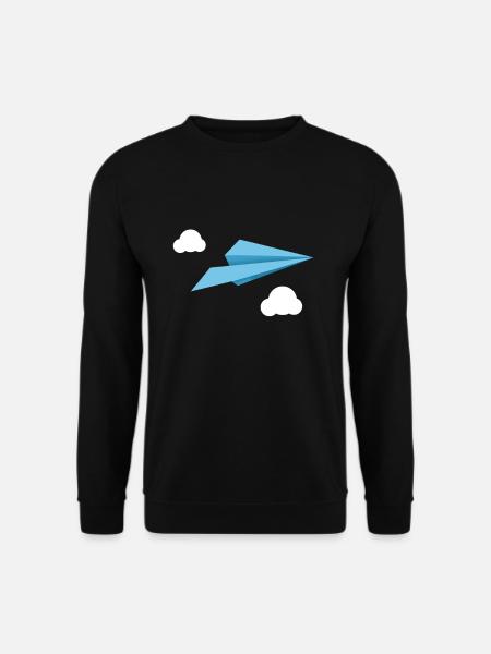 Blue Paper Airplane Paper Plane with white clouds - Unisex Sweatshirt - black