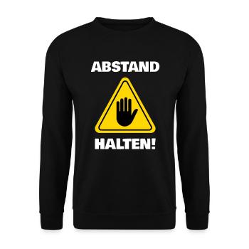 ABSTAND HALTEN Schild Warnung Achtung Virus Grippe - Unisex Pullover - Schwarz - Vorne - Alina (178cm) & Michal (187cm)