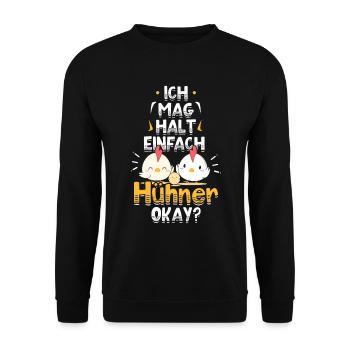 Huhn Hühner Spruch - Unisex Pullover - Schwarz - Vorne - Alina (178cm) & Michal (187cm)