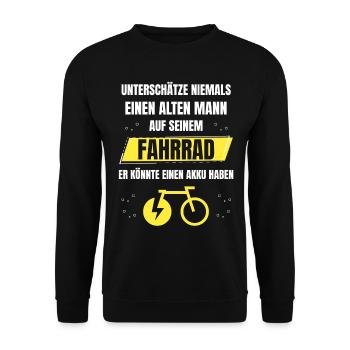 Alter Mann Fahrrad Elektro e-Bike Elektrofahrrad - Unisex Pullover - Schwarz - Vorne - Alina (178cm) & Michal (187cm)
