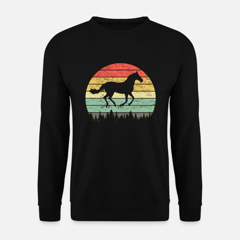 Retro Vintage Pferdemotiv Reiter Pferde Motiv - Unisex Pullover - Schwarz