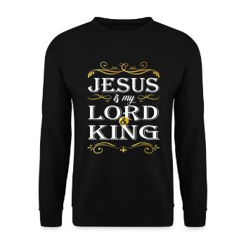Jésus-Christ chrétien, il est mon seigneur et mon roi - Sweat-shirt Unisexe - noir - Devant - Alina (178cm) & Michal (187cm)