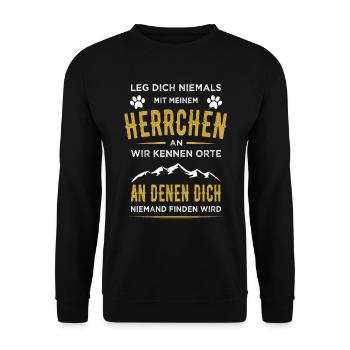Lustiger Hunde Spruch Männer Hund Herren Vintage - Unisex Pullover - Schwarz - Vorne - Alina (178cm) & Michal (187cm)