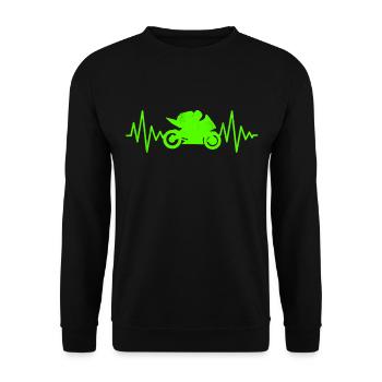 Supersportler Rennmotorrad EKG Linie Herzschlag - Unisex Pullover - Schwarz - Vorne - Alina (178cm) & Michal (187cm)