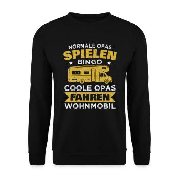 Camping Opa Lustiger Wohnmobil Camper Spruch Retro - Unisex Pullover - Schwarz - Vorne - Alina (178cm) & Michal (187cm)