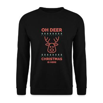 pull drôle de Noël - Oh cerf, Noël est là - Sweat-shirt Unisexe - noir - Devant - Alina (178cm) & Michal (187cm)