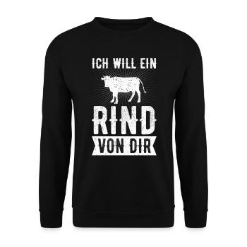 Ich will ein Rind von dir Landwirt Retro Vintage - Unisex Pullover - Schwarz - Vorne - Alina (178cm) & Michal (187cm)