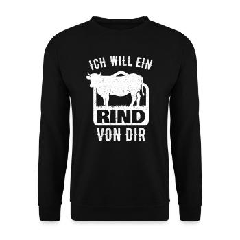 Ich will ein Rind von dir Landwirt Spruch Retro - Unisex Pullover - Schwarz - Vorne - Alina (178cm) & Michal (187cm)