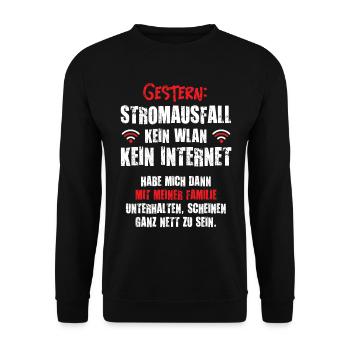 Gestern Stromausfall kein Internet kein WLAN Gamer - Unisex Pullover - Schwarz - Vorne - Alina (178cm) & Michal (187cm)