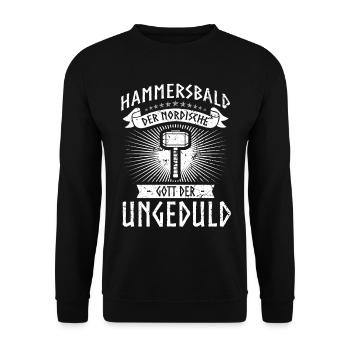 Der nordische Gott der Ungeduld Hammersbald - Unisex Pullover - Schwarz - Vorne - Alina (178cm) & Michal (187cm)
