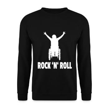 Rock'n' Rollifahrer Metalfan im Rolllstuhl - Unisex Pullover - Schwarz - Vorne - Alina (178cm) & Michal (187cm)