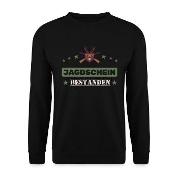 Jagdschein bestanden Geschenk für Jäger - Unisex Pullover - Schwarz - Vorne - Alina (178cm) & Michal (187cm)