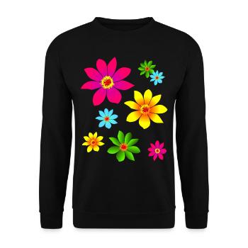 fleurs colorées, colorées, épanouies, fleurs, fleuries - Sweat-shirt Unisexe - noir - Devant - Alina (178cm) & Michal (187cm)