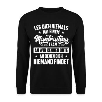 Mantrailing Mantrailer Spruch - Unisex Pullover - Schwarz - Vorne - Alina (178cm) & Michal (187cm)