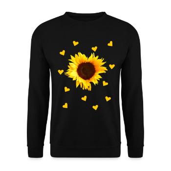 Sonnenblume, Herz, Herzen, Blume, gelb, floral - Unisex Pullover - Schwarz - Vorne - Alina (178cm) & Michal (187cm)