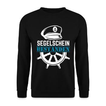 Segelschein bestanden Spruch für Segler - Unisex Pullover - Schwarz - Vorne - Alina (178cm) & Michal (187cm)