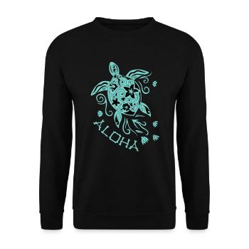 Beautiful mandala turtle with the saying Aloha - Unisex Sweatshirt - black - Front - Alina (178cm) & Michal (187cm)