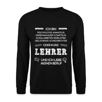 Lustiger Spruch fürs Referendariat für Lehrer - Unisex Pullover - Schwarz - Vorne - Alina (178cm) & Michal (187cm)