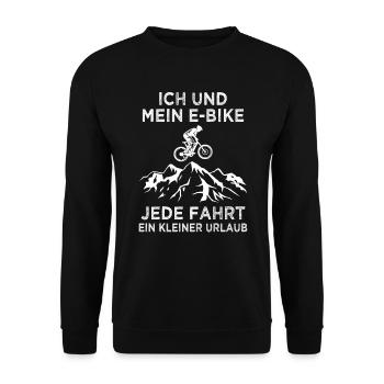 Ich und mein E-Bike Mountainbiker Fahrrad Geschenk - Unisex Pullover - Schwarz - Vorne - Alina (178cm) & Michal (187cm)
