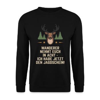 Jagdschein bestanden Geschenk für Jäger Jungjäger - Unisex Pullover - Schwarz - Vorne - Alina (178cm) & Michal (187cm)