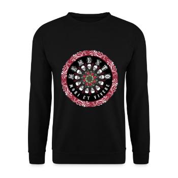 Memento Mori Halloween Totenkopf, Skelett - Unisex Pullover - Schwarz - Vorne - Alina (178cm) & Michal (187cm)