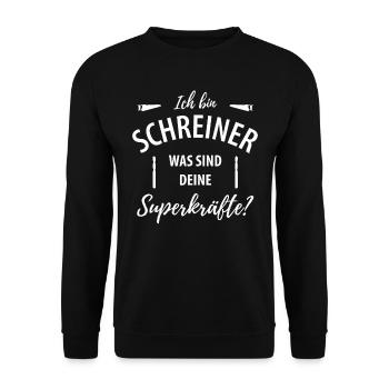Ich bin Schreiner was sind deine Superkräfte? - Unisex Pullover - Schwarz - Vorne - Alina (178cm) & Michal (187cm)