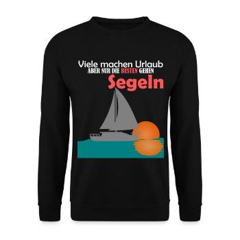 Segler Spruch, Sonnenuntergang hinterm Segel - Unisex Pullover - Schwarz - Vorne - Alina (178cm) & Michal (187cm)